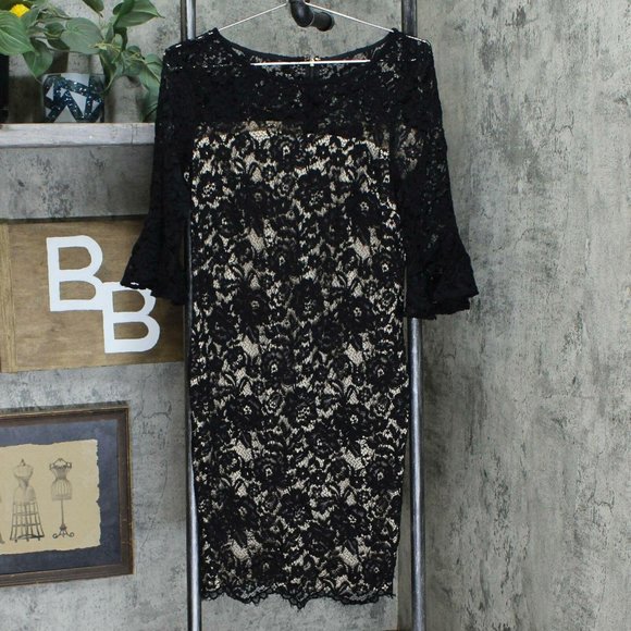 DKNY Dresses & Skirts - DKNY Women's Lace Bell Sleeve Sheath Dress Black 8